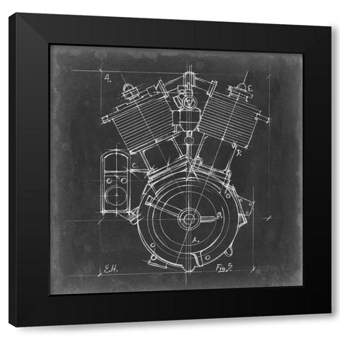 Motorcycle Engine Blueprint IV Black Modern Wood Framed Art Print by Harper, Ethan