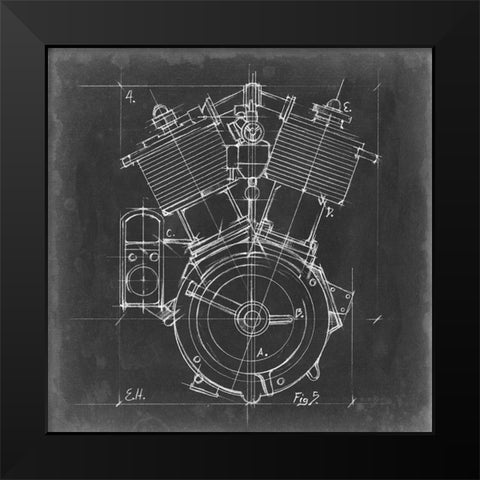 Motorcycle Engine Blueprint IV Black Modern Wood Framed Art Print by Harper, Ethan