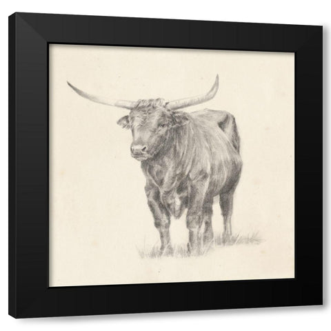 Longhorn Steer Sketch I Black Modern Wood Framed Art Print by Harper, Ethan