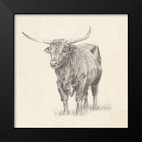 Longhorn Steer Sketch I Black Modern Wood Framed Art Print by Harper, Ethan
