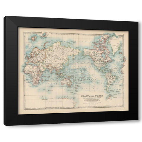 Johnstons Chart of the World Black Modern Wood Framed Art Print by Johnston