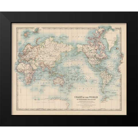 Johnstons Chart of the World Black Modern Wood Framed Art Print by Johnston