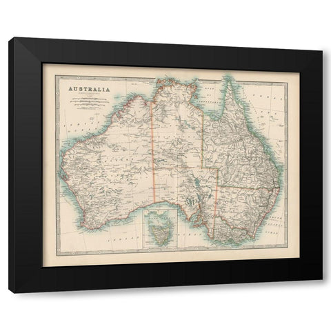 Johnstons Map of Australia Black Modern Wood Framed Art Print by Johnston