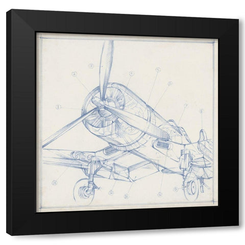 Airplane Mechanical Sketch II Black Modern Wood Framed Art Print by Harper, Ethan