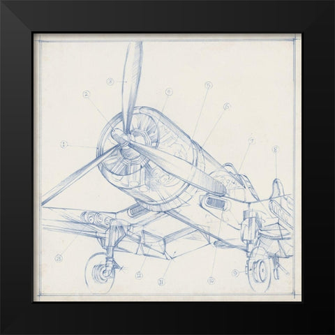 Airplane Mechanical Sketch II Black Modern Wood Framed Art Print by Harper, Ethan