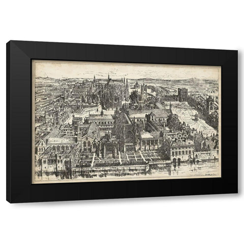 Birds Eye View of London - Westminster Black Modern Wood Framed Art Print by Unknown