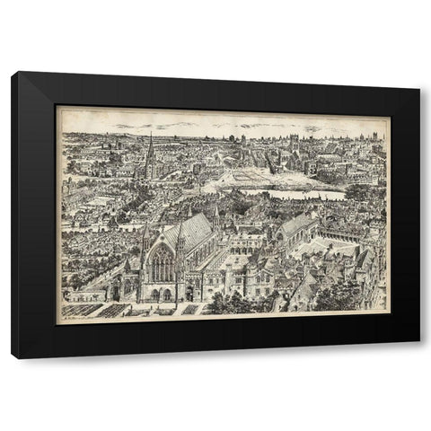 Birds Eye View of London - Ely Place Black Modern Wood Framed Art Print with Double Matting by Unknown