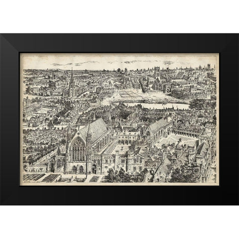 Birds Eye View of London - Ely Place Black Modern Wood Framed Art Print by Unknown
