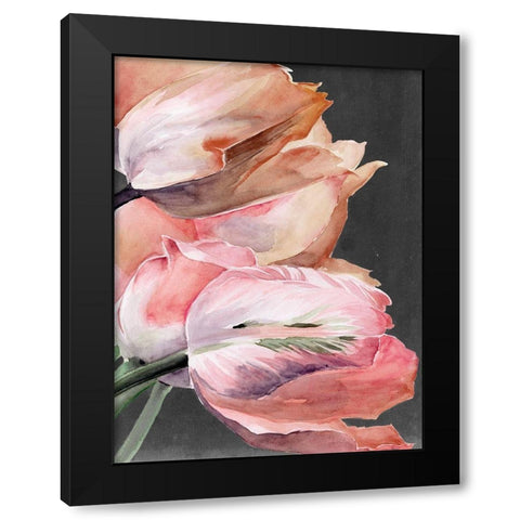 Pastel Parrot Tulips IV Black Modern Wood Framed Art Print by Parker, Jennifer Paxton