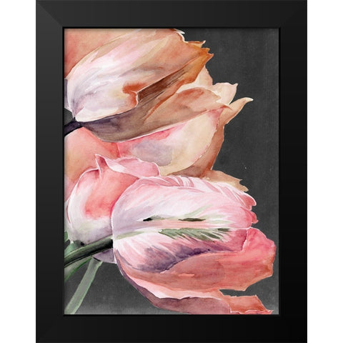 Pastel Parrot Tulips IV Black Modern Wood Framed Art Print by Parker, Jennifer Paxton