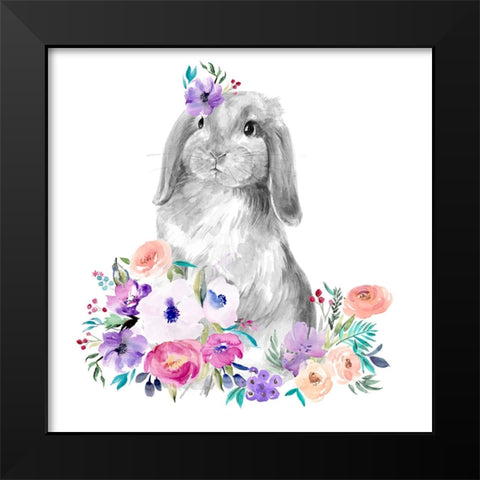 Bright Floral Bunny I Black Modern Wood Framed Art Print by Parker, Jennifer Paxton