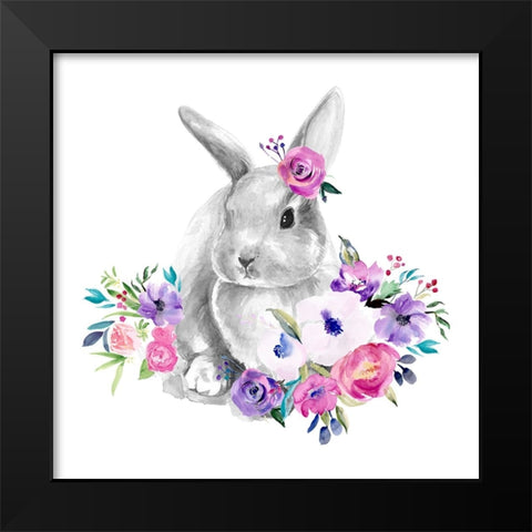 Bright Floral Bunny II Black Modern Wood Framed Art Print by Parker, Jennifer Paxton