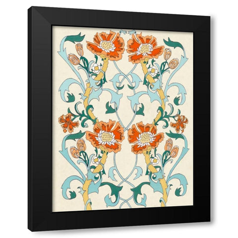 Nouveau Floral Pattern I Black Modern Wood Framed Art Print by McCavitt, Naomi