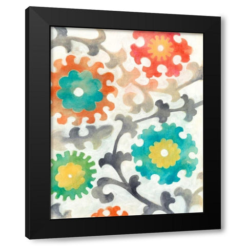 Batik Suzani I Black Modern Wood Framed Art Print with Double Matting by Zarris, Chariklia