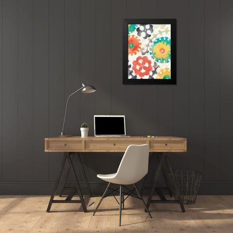 Batik Suzani II Black Modern Wood Framed Art Print by Zarris, Chariklia