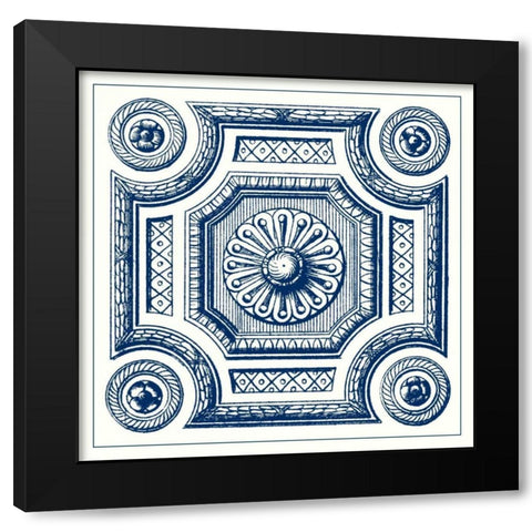 Indigo Medallion III Black Modern Wood Framed Art Print with Double Matting by Vision Studio