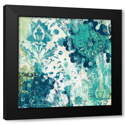 Blue Floral Layers I Black Modern Wood Framed Art Print with Double Matting by Vess, June Erica