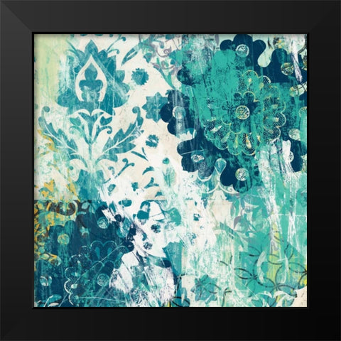 Blue Floral Layers I Black Modern Wood Framed Art Print by Vess, June Erica