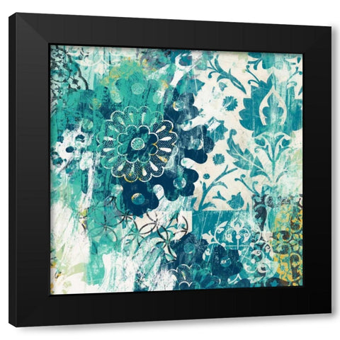 Blue Floral Layers II Black Modern Wood Framed Art Print by Vess, June Erica
