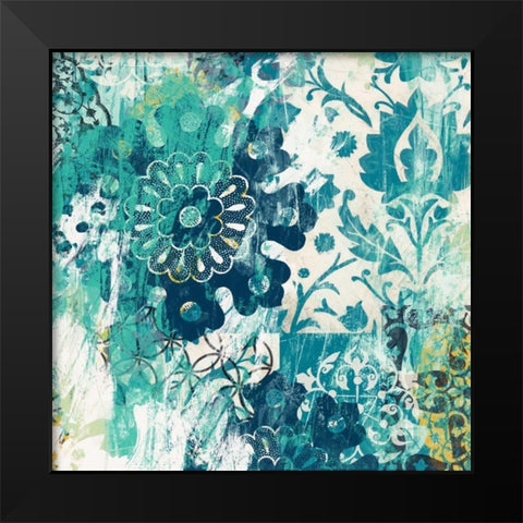 Blue Floral Layers II Black Modern Wood Framed Art Print by Vess, June Erica