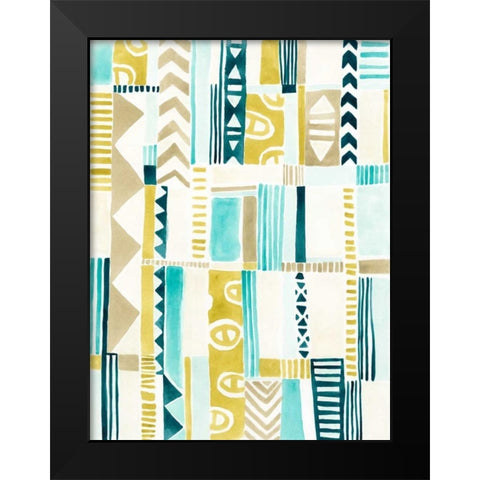 Tribal Patchwork I Black Modern Wood Framed Art Print by Vess, June Erica