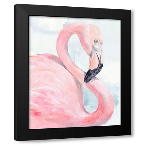Pink Flamingo Portrait I Black Modern Wood Framed Art Print by Parker, Jennifer Paxton