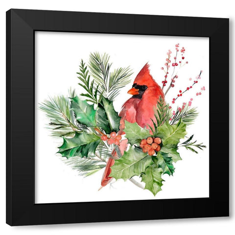 Cardinal Holly Christmas I Black Modern Wood Framed Art Print by Parker, Jennifer Paxton