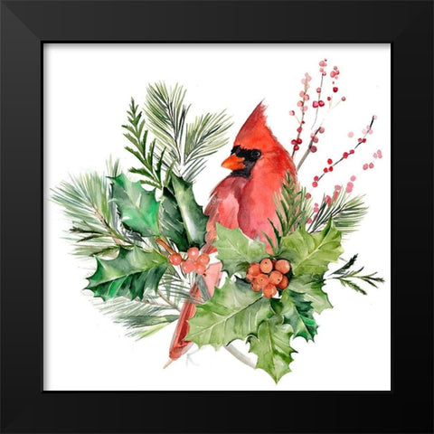 Cardinal Holly Christmas I Black Modern Wood Framed Art Print by Parker, Jennifer Paxton