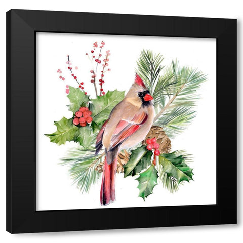 Cardinal Holly Christmas II Black Modern Wood Framed Art Print by Parker, Jennifer Paxton