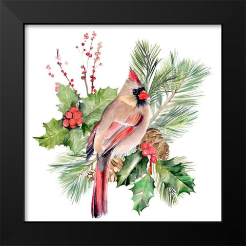 Cardinal Holly Christmas II Black Modern Wood Framed Art Print by Parker, Jennifer Paxton