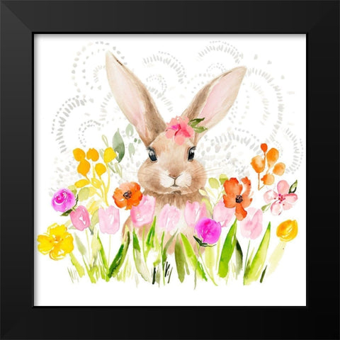 April Flowers and Bunny I Black Modern Wood Framed Art Print by Parker, Jennifer Paxton