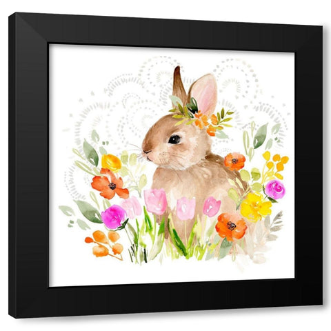 April Flowers and Bunny II Black Modern Wood Framed Art Print by Parker, Jennifer Paxton
