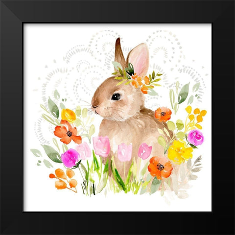 April Flowers and Bunny II Black Modern Wood Framed Art Print by Parker, Jennifer Paxton