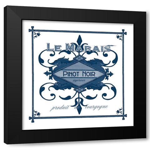 Indigo Wine Labels II Black Modern Wood Framed Art Print with Double Matting by Vess, June Erica