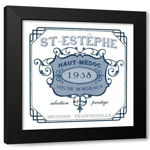 Indigo Wine Labels IV Black Modern Wood Framed Art Print with Double Matting by Vess, June Erica