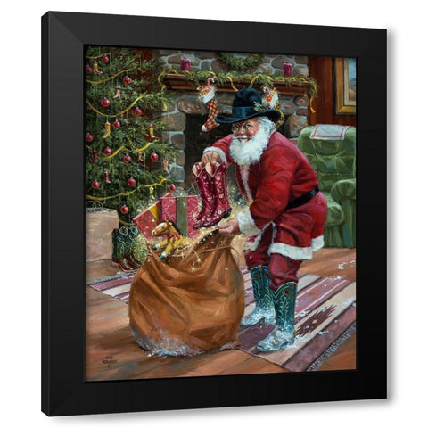 New Boots for Christmas Black Modern Wood Framed Art Print by Sorenson, Jack