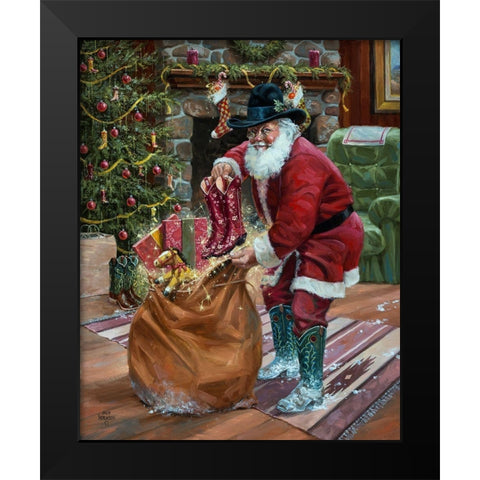 New Boots for Christmas Black Modern Wood Framed Art Print by Sorenson, Jack