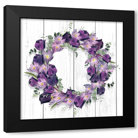 Purple Tulip Wreath I Black Modern Wood Framed Art Print by Parker, Jennifer Paxton