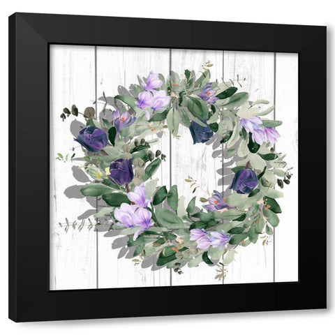 Purple Tulip Wreath II Black Modern Wood Framed Art Print by Parker, Jennifer Paxton