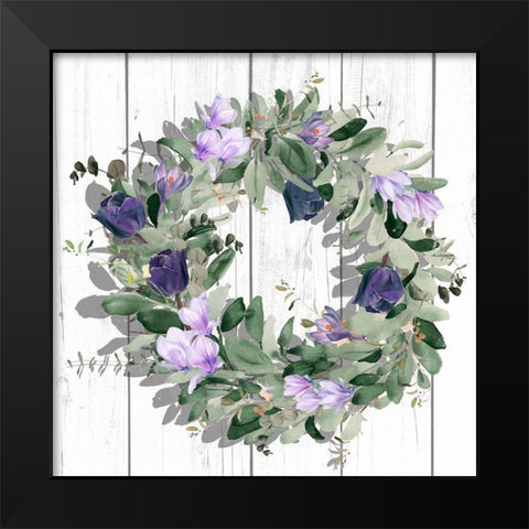 Purple Tulip Wreath II Black Modern Wood Framed Art Print by Parker, Jennifer Paxton