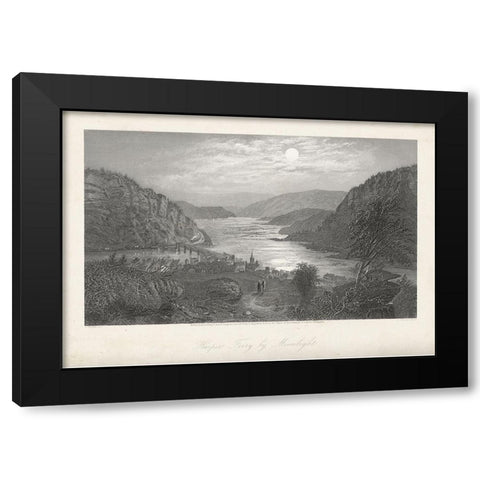 Harpers Ferry by Moonlight Black Modern Wood Framed Art Print with Double Matting by Bryant, William Cullen
