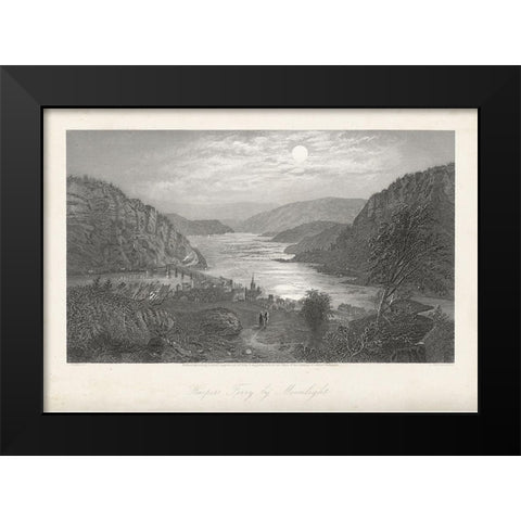 Harpers Ferry by Moonlight Black Modern Wood Framed Art Print by Bryant, William Cullen