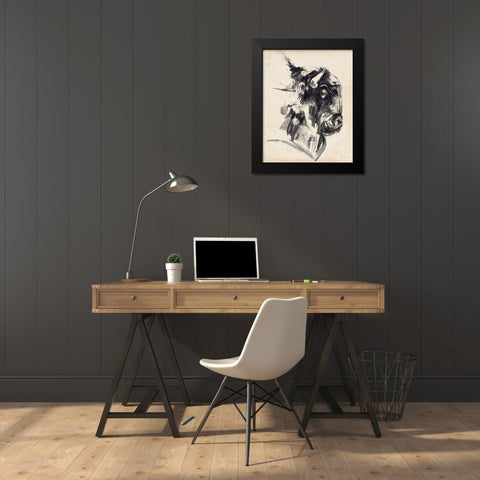 Bison Head Gesture I Black Modern Wood Framed Art Print by Parker, Jennifer Paxton
