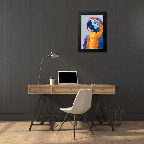 Pop Art Parrot I Black Modern Wood Framed Art Print by Parker, Jennifer Paxton