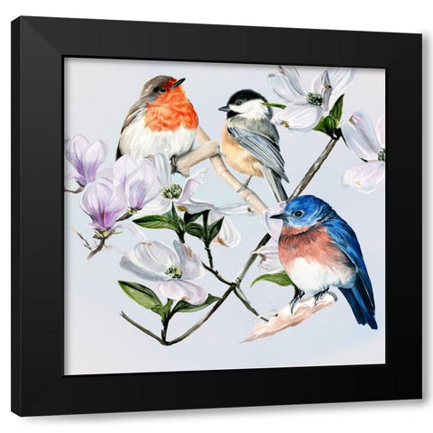 Four Little Birds I Black Modern Wood Framed Art Print by Parker, Jennifer Paxton