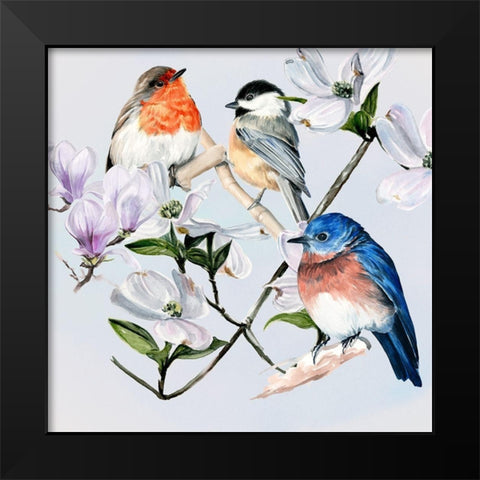 Four Little Birds I Black Modern Wood Framed Art Print by Parker, Jennifer Paxton