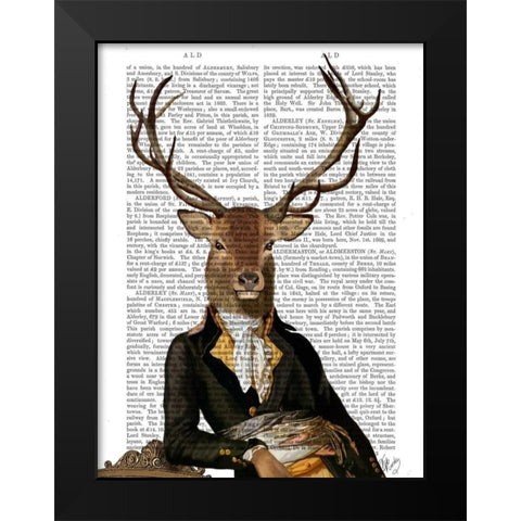Deer in Chair Black Modern Wood Framed Art Print by Fab Funky