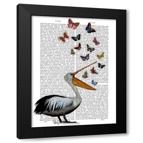 Pelican and Butterflies Black Modern Wood Framed Art Print by Fab Funky