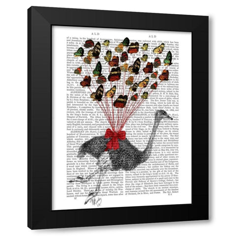 Ostrich Flying with Butterflies Black Modern Wood Framed Art Print with Double Matting by Fab Funky