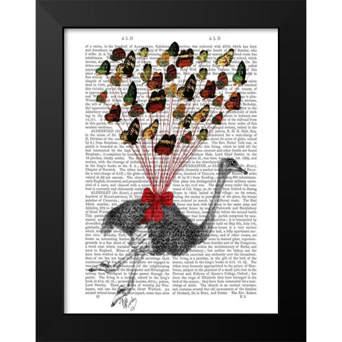 Ostrich Flying with Butterflies Black Modern Wood Framed Art Print by Fab Funky